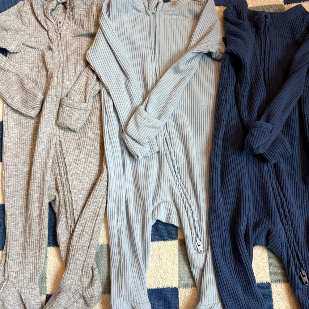 Old Navy Baby Footed One-Piece Sleepers in Gray, Light Blue, and Navy